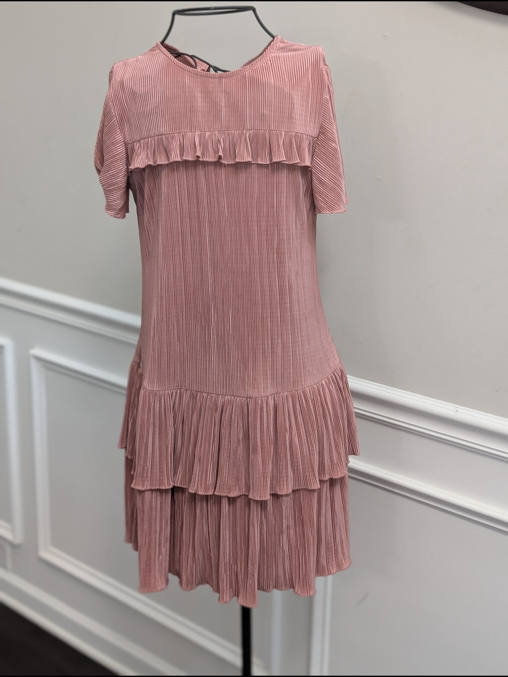Miss Selfridge Rose Pink Pleated Ruffle Mini Dress